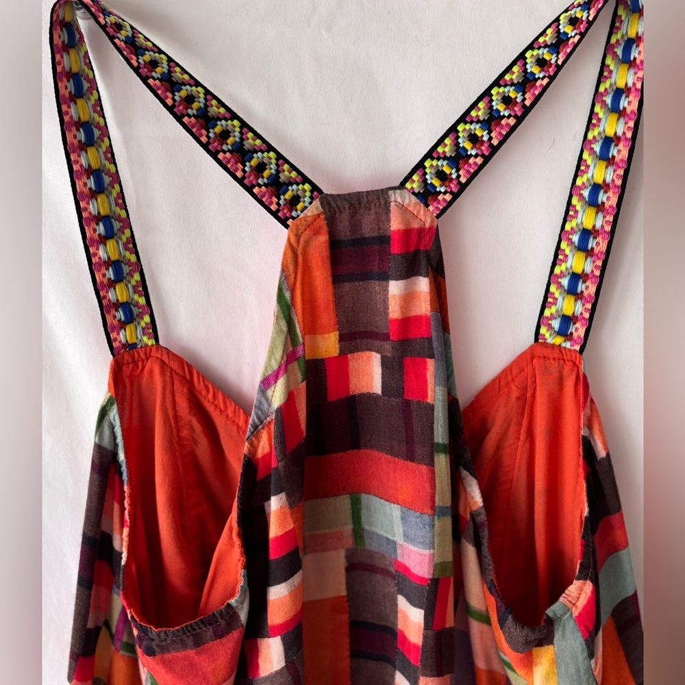 Anthropologie Pilcro Bright Colorful Geometric Racerback Top Peplum Sz M Buttons - Picture 8 of 13